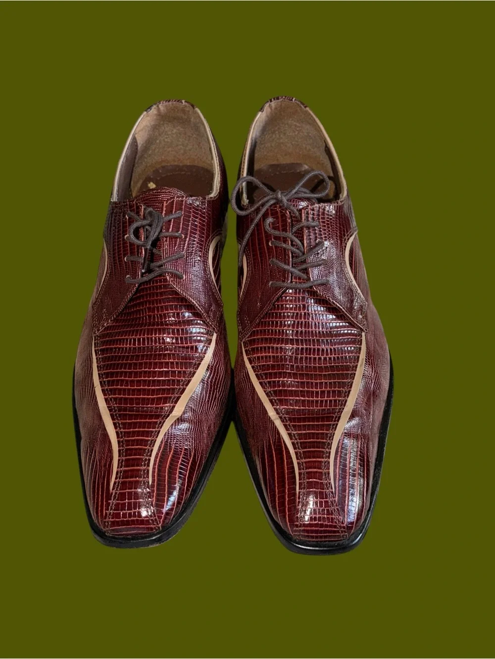 Vintage Y2K Stacy Adams Men's Size 13 Brown Leather Croc Square Toe Dress Shoes